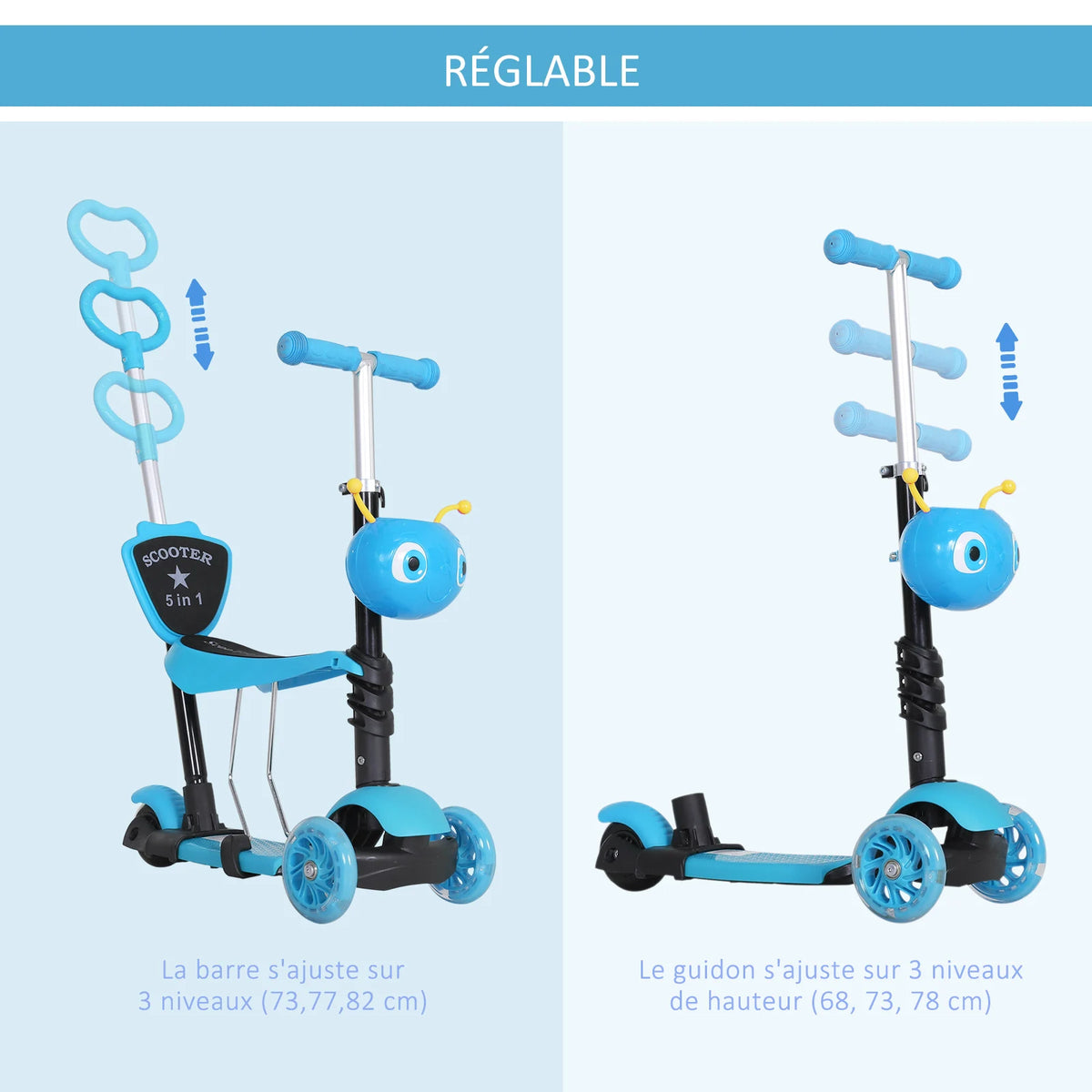 Trottinette Enfant 5-en-1 HOMCOM – Évolutive dès 18 Mois