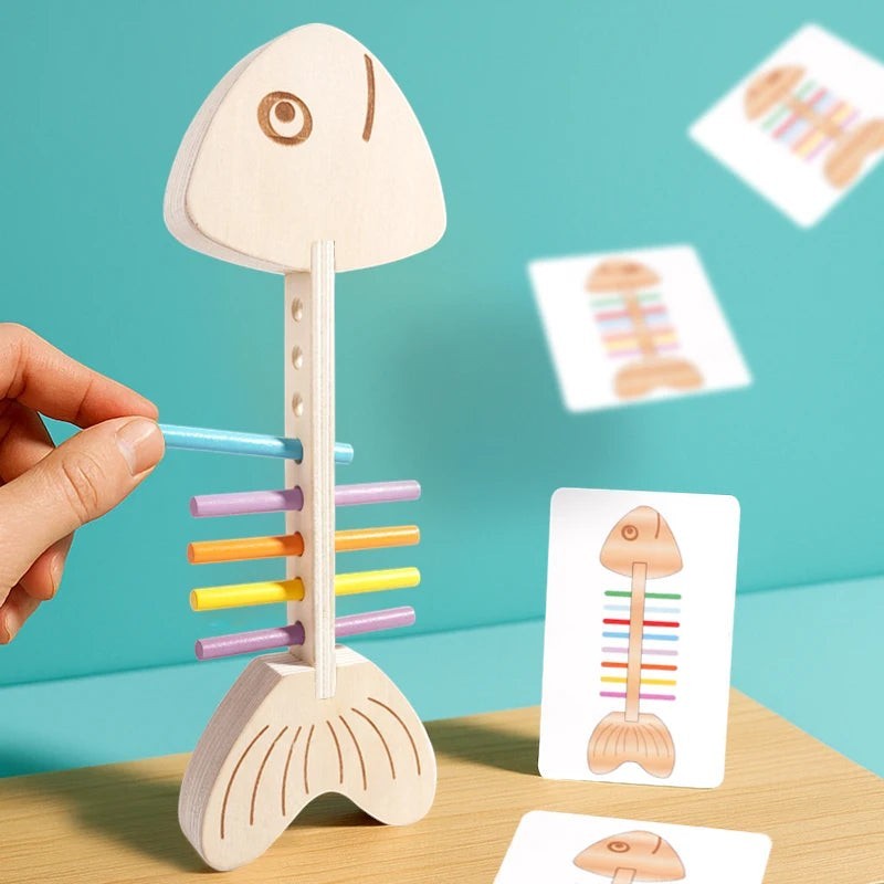 Petit Éveil Montessori, bâton d'équilibre en bois en forme de poisson, jeu éducatif pour enfants