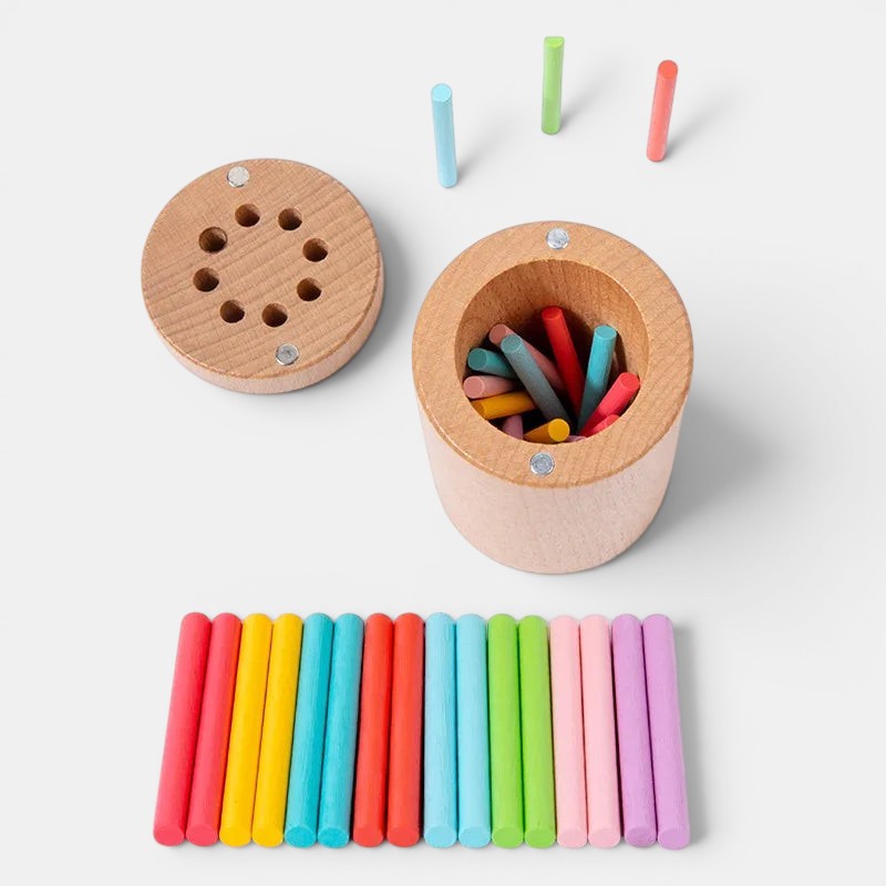 Petit Éveil Montessori - Jouet de tri des couleurs en bois, bâtonnets colorés pour développer la motricité fine et la reconnaissance des couleurs.