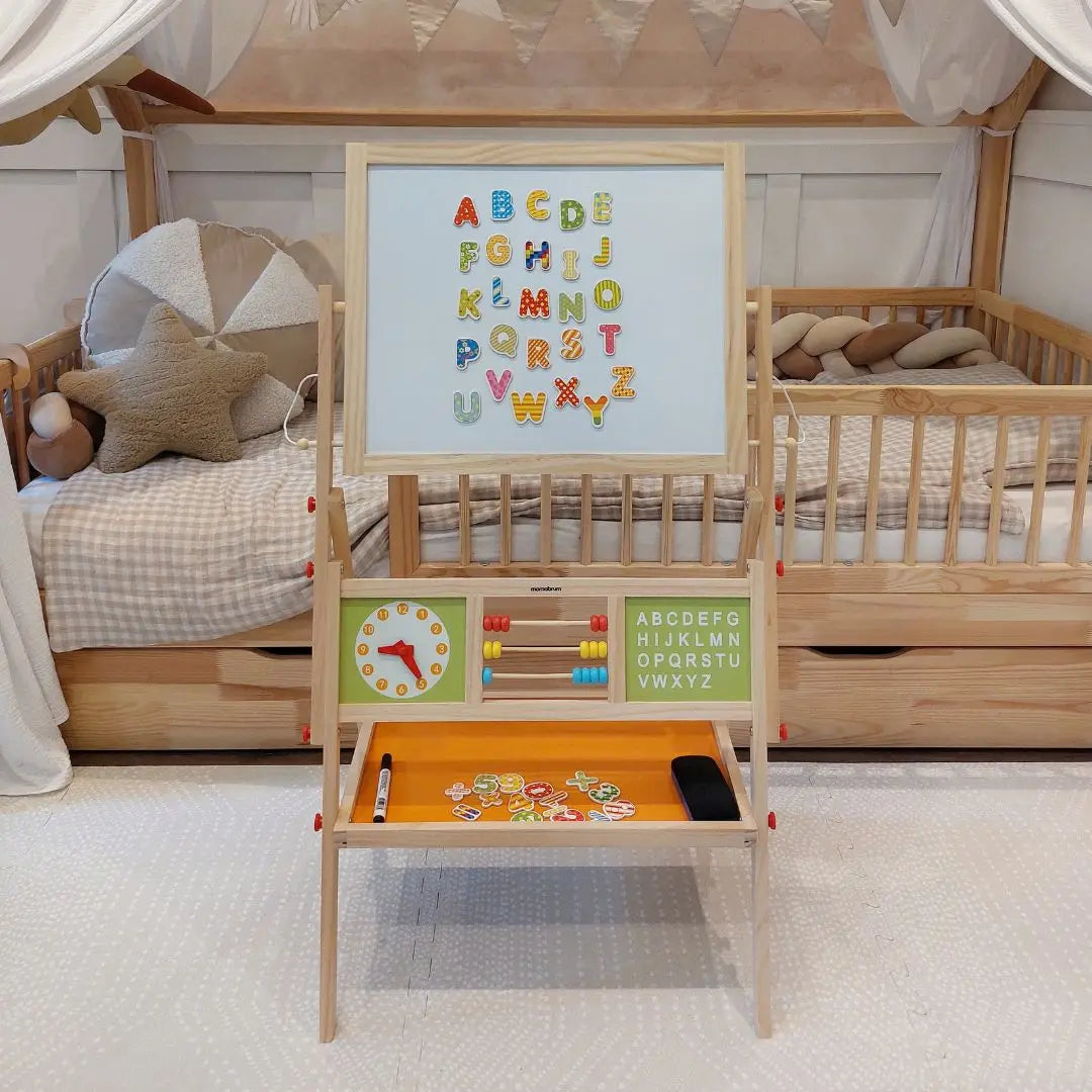 Tableau Montessori 2-en-1 – Magnétique, Ardoise, Boulier & Horloge