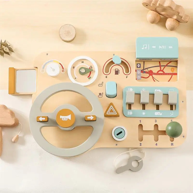 Montessori Wooden Driving Simulator – Educational Steering Wheel
