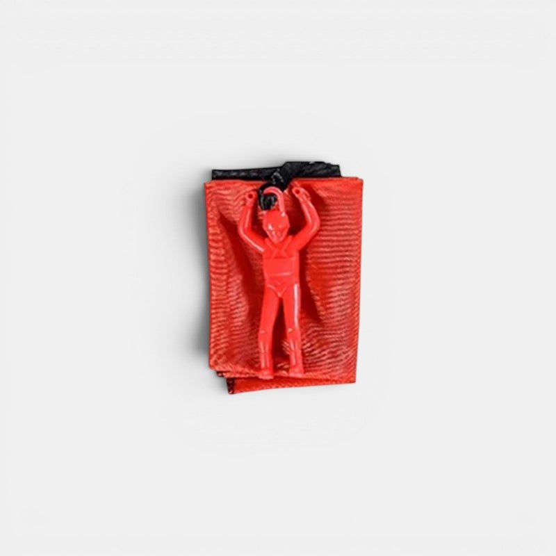 Petit Éveil Montessori, parachute rouge avec figurine de parachutiste rouge, jouet d'extérieur pour enfants, développement moteur.