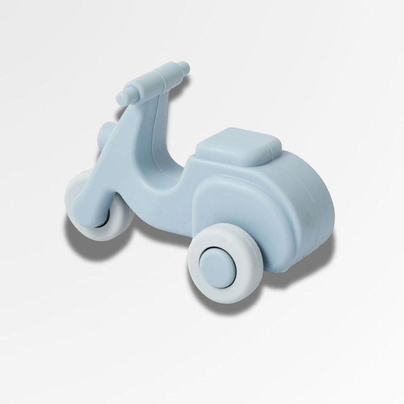 Petit Éveil Montessori, petite voiture bleue en silicone, jouet éducatif pour bébé, style scooter Vespa