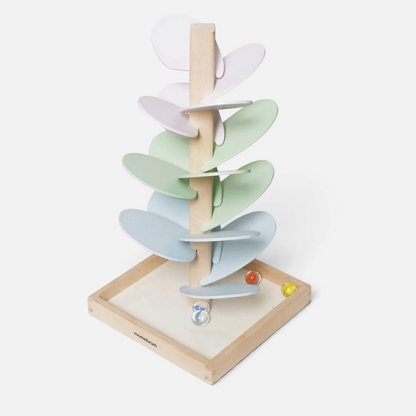 Arbre sonore Montessori Petit Éveil Montessori en bois avec 15 feuilles pastel et balles pour circuit sensoriel