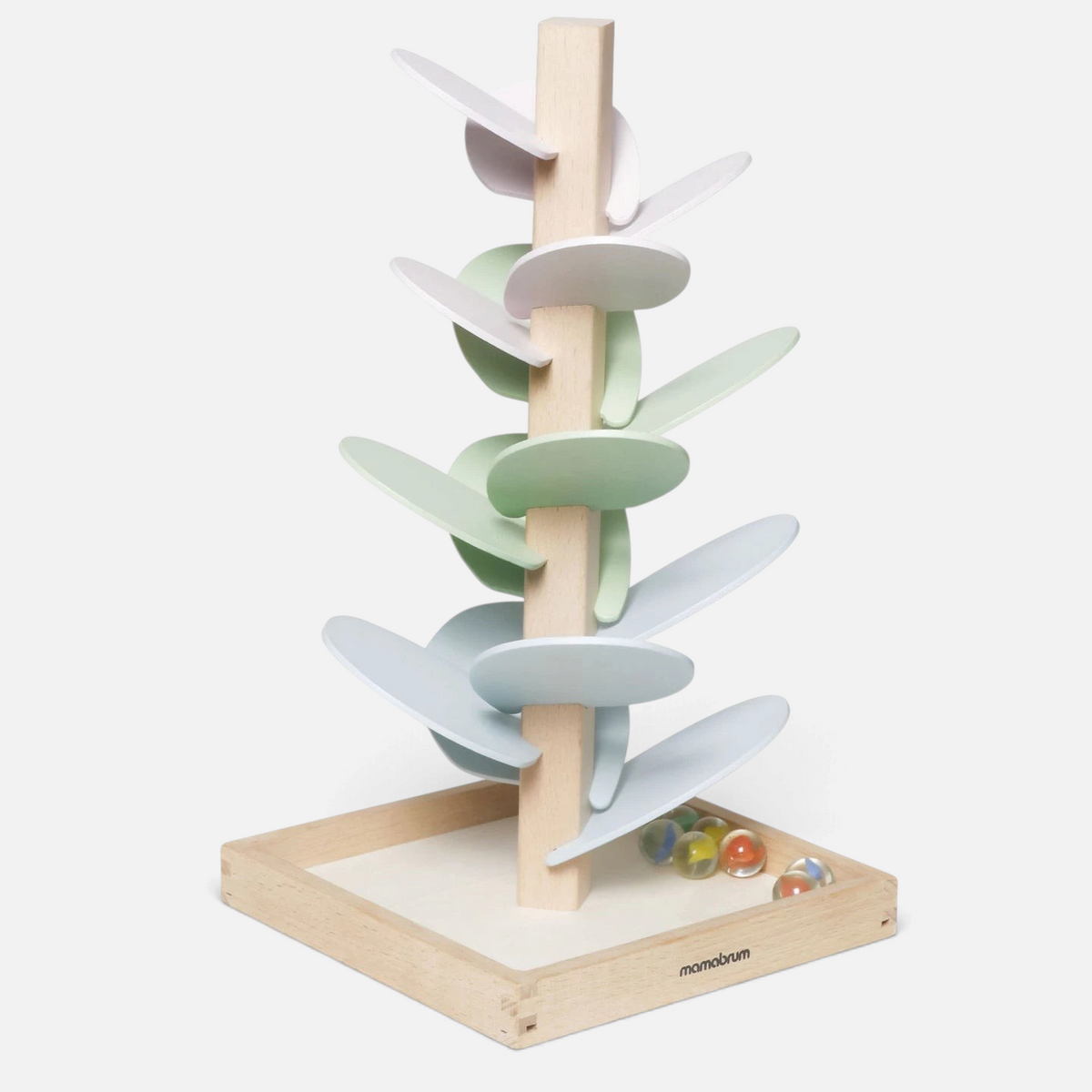 Arbre sonore Montessori Petit Éveil Montessori en bois avec 15 feuilles pastel et balles pour circuit sensoriel