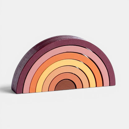 Arc-en-ciel Montessori en bois, jouet de construction aux couleurs pastel, idéal pour stimuler la créativité et la motricité.