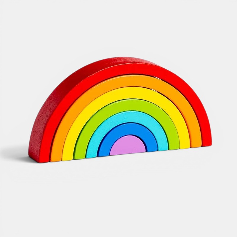 Arc-en-ciel en bois Petit Éveil Montessori, jouet de construction coloré pour enfants, 7 arches empilables