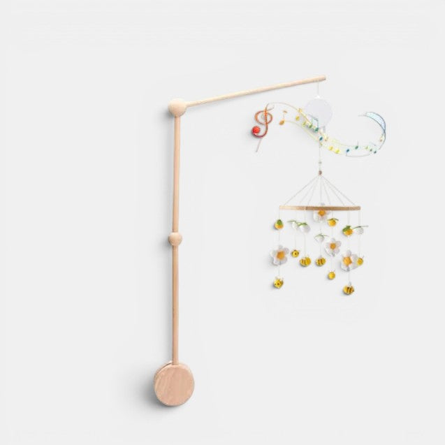 Petit Éveil Montessori arche en bois avec mobile musical, jouets suspendus fleurs et abeilles, style éducatif