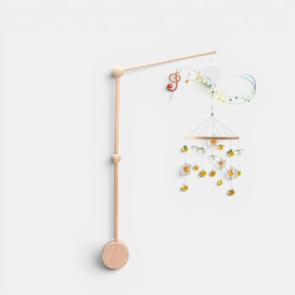Petit Éveil Montessori arche en bois avec mobile musical, jouets suspendus fleurs et abeilles, style éducatif