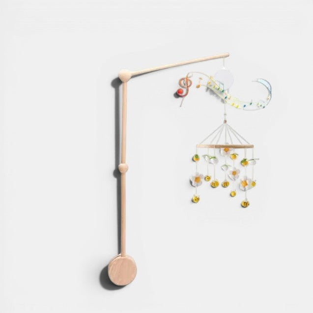 Petit Éveil Montessori arche en bois avec mobile musical, jouets suspendus fleurs et abeilles, style éducatif
