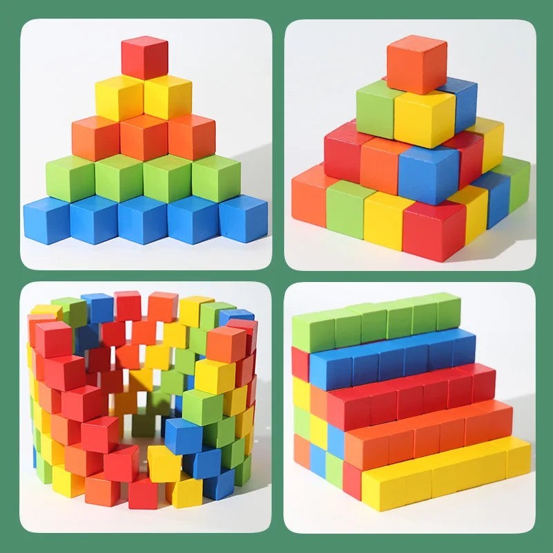 Petit Éveil Montessori : Blocs de construction en bois colorés pour enfants, idéaux pour développer la créativité et la motricité.