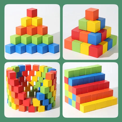 Petit Éveil Montessori : Blocs de construction en bois colorés pour enfants, idéaux pour développer la créativité et la motricité.