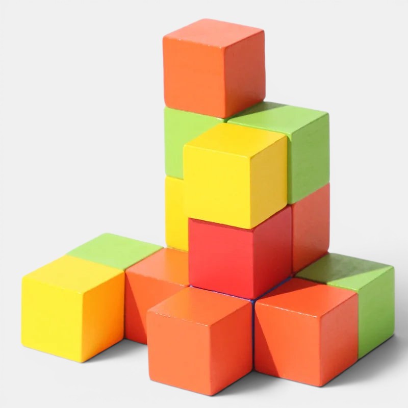Petit Éveil Montessori : Blocs de construction en bois colorés, jeu éducatif pour enfants, stimule la créativité.