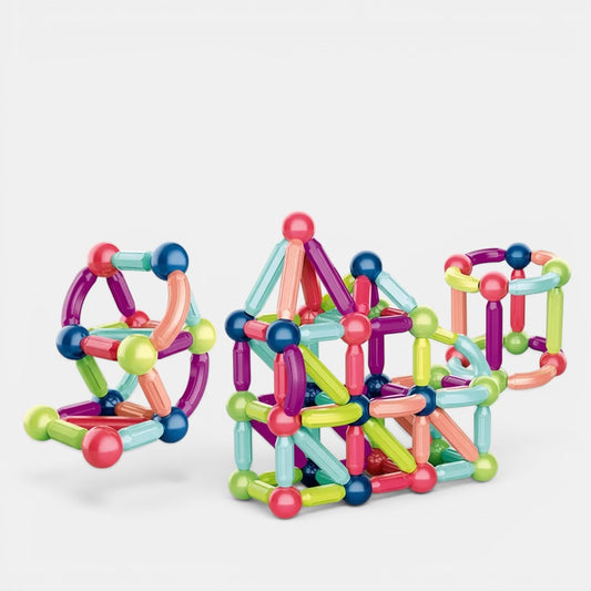 Blocs de construction magnétiques Montessori multicolores pour enfants, stimulant la créativité et l'apprentissage.