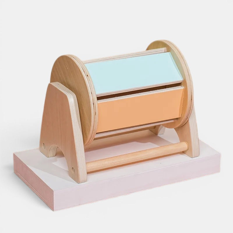 Boîte à monnaie en bois Montessori Petit Éveil Montessori avec compartiments bleu ciel et orange, jouet éducatif.