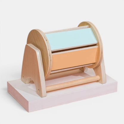 Boîte à monnaie en bois Montessori Petit Éveil Montessori avec compartiments bleu ciel et orange, jouet éducatif.