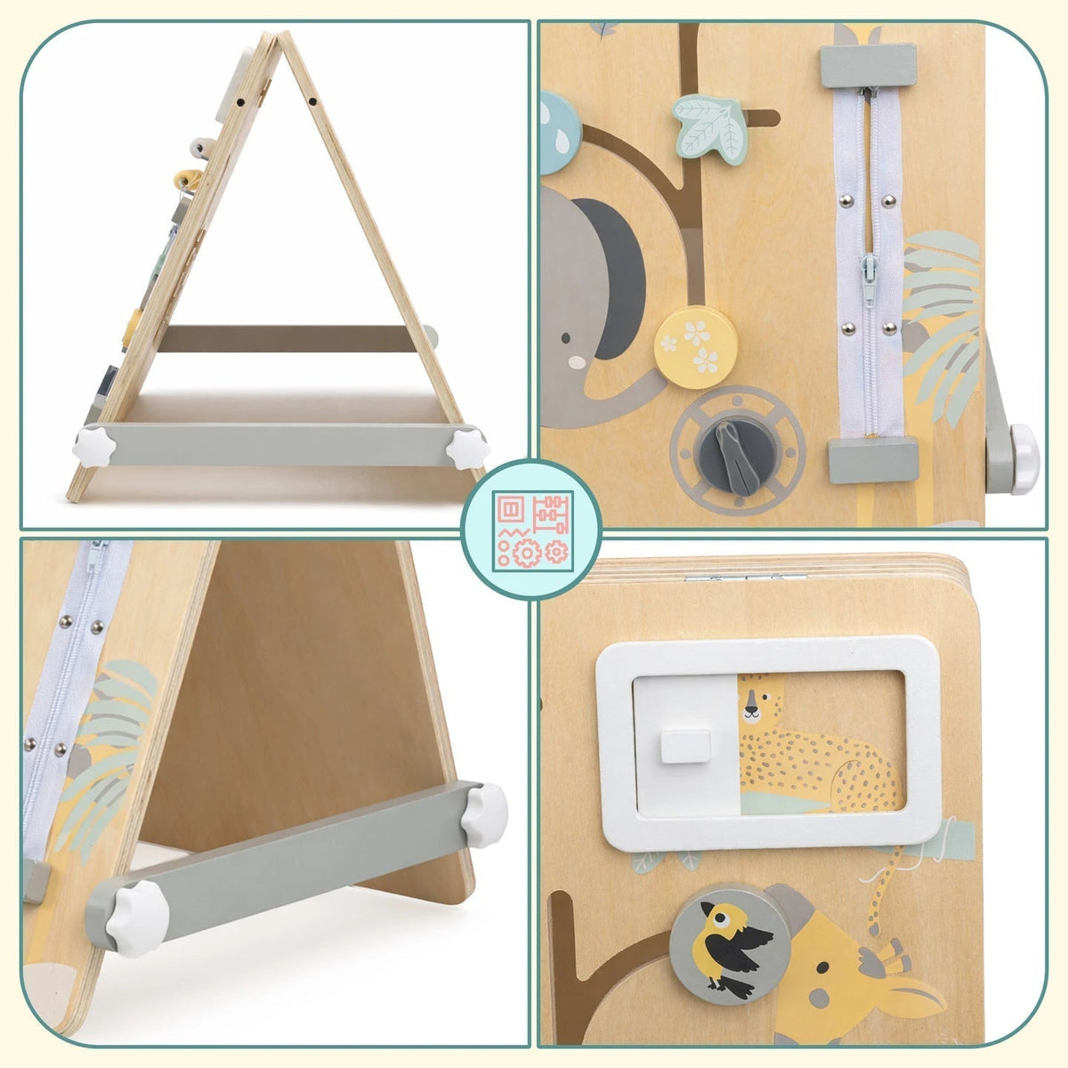 Busy board Montessori en bois Petit Éveil Montessori avec engrenages, fermeture éclair et éléments magnétiques