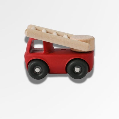 Petit Éveil Montessori camion de pompiers en bois rouge avec échelle, jouet éducatif pour enfants
