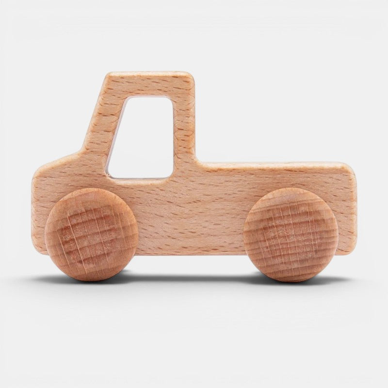 Petit Éveil Montessori - Camionnette en bois naturel, jouet Montessori pour développer la motricité et la créativité.