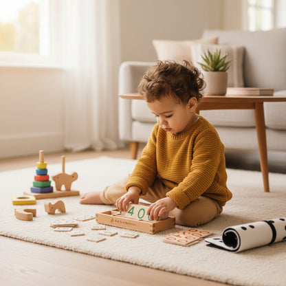 Carte de chiffres en bois Montessori Petit Éveil Montessori pour l'apprentissage des nombres et du calcul.