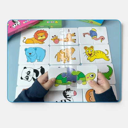 Cartes Montessori éducatives Petit Éveil Montessori : puzzles d'animaux colorés pour enfants, lion, girafe, ours, éléphant, tigre, panda, tortue, crocodile, zèbre, singe.
