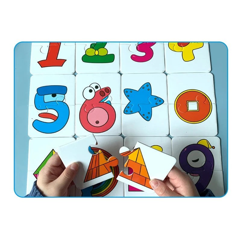 Cartes Montessori éducatives Petit Éveil Montessori : puzzles de chiffres et formes colorés pour enfants.