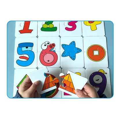Cartes Montessori éducatives Petit Éveil Montessori : puzzles de chiffres et formes colorés pour enfants.