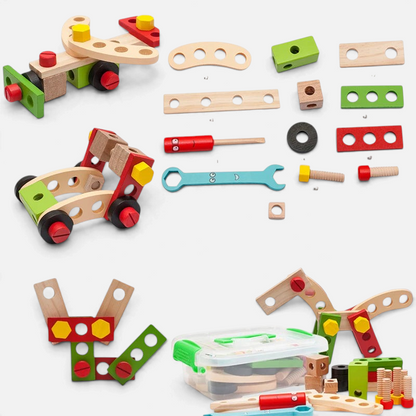 Coffret de bricolage Montessori Petit Éveil Montessori avec outils en bois colorés pour construire et assembler
