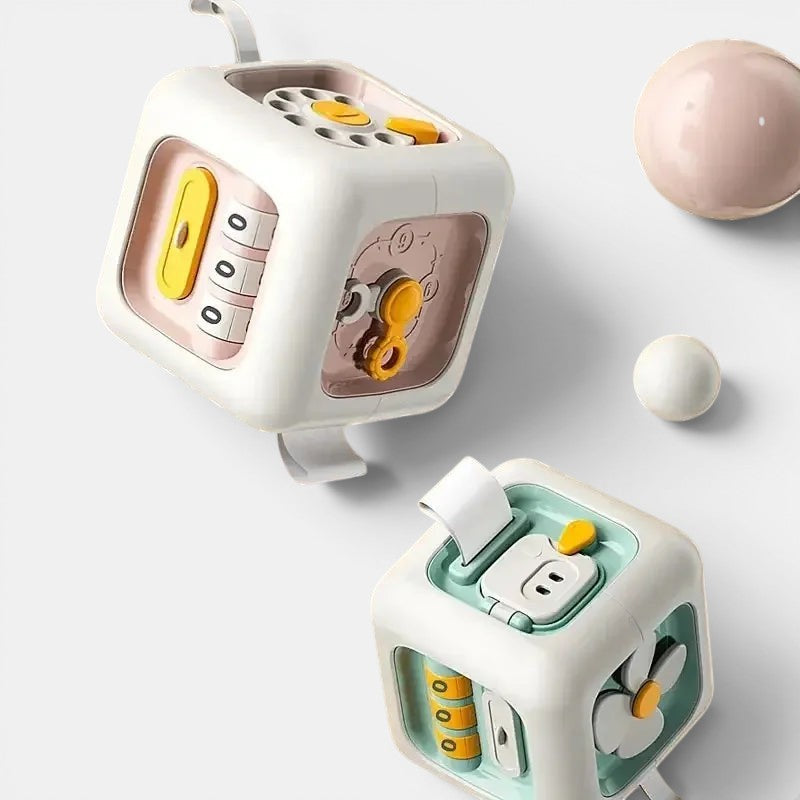 Cube d'éveil 6 en 1 Petit Éveil Montessori, jouet sensoriel éducatif aux tons pastel pour le développement moteur