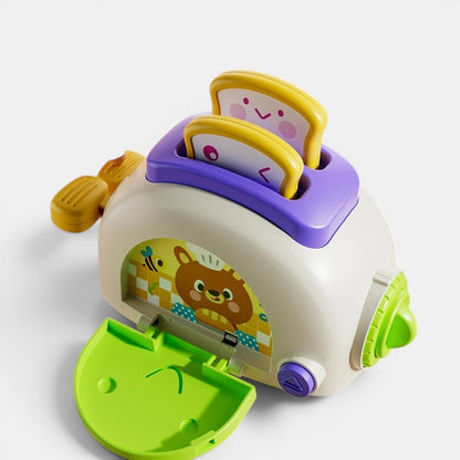 Petit Éveil Montessori, grille-pain jouet éducatif avec 2 toasts souriants, porte verte, décor ours et abeille, pour enfants