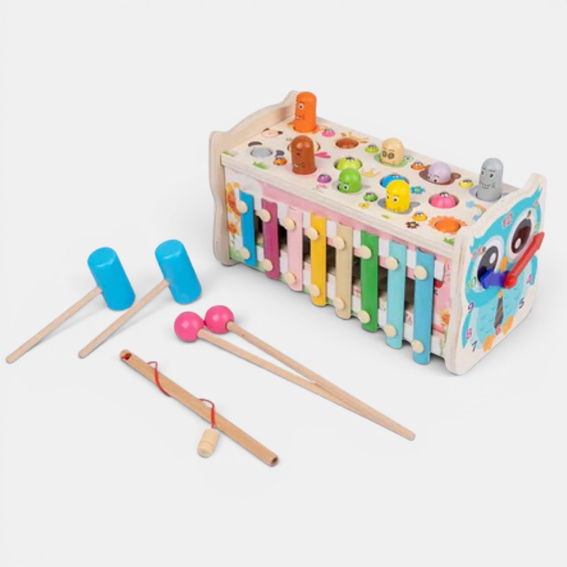 Jeu en bois Petit Éveil Montessori éléphant xylophone avec marteaux et maillets colorés pour enfants