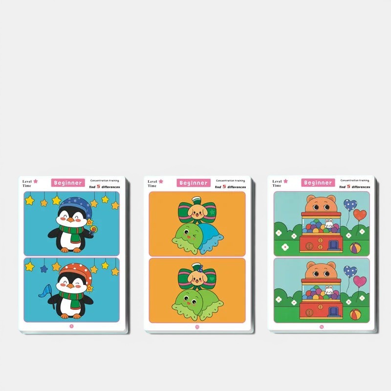 Jeu éducatif Petit Éveil Montessori pour enfants : fiches réutilisables pour trouver les différences et se concentrer.