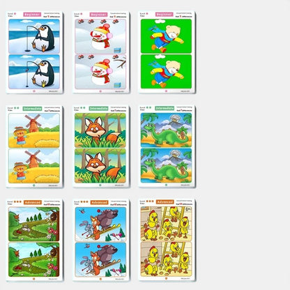 Jeu éducatif Petit Éveil Montessori pour enfants : cartes réutilisables pour trouver les différences et se concentrer.
