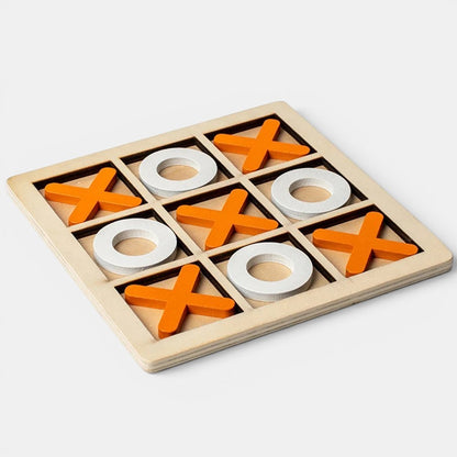 Jeu de morpion en bois Petit Éveil Montessori, pièces oranges et blanches, pour développer la logique et la motricité.