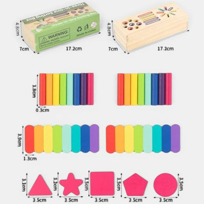 Jeu éducatif Montessori en bois Petit Éveil Montessori, boîte de tri avec blocs colorés et formes géométriques pour développer la motricité.
