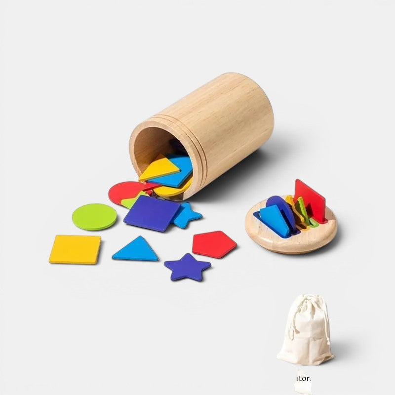 Petit Éveil Montessori - Jouet de tri des formes en bois colorées pour enfants, idéal pour développer la motricité fine et la reconnaissance des couleurs.