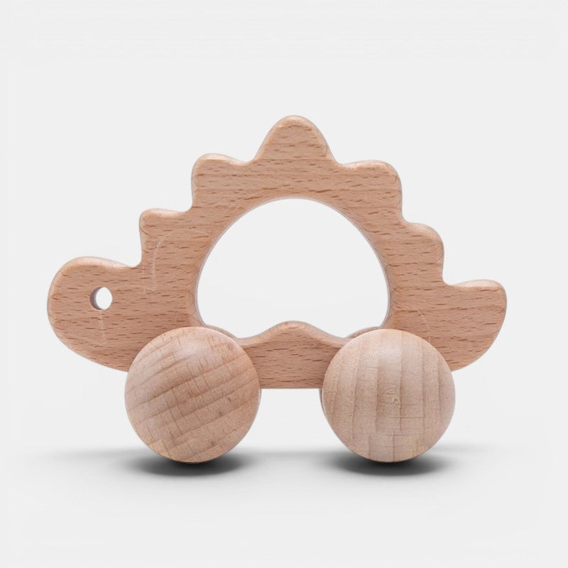 Petit Éveil Montessori jouet en bois naturel en forme de hérisson avec des roues, idéal pour l'éveil et la motricité.