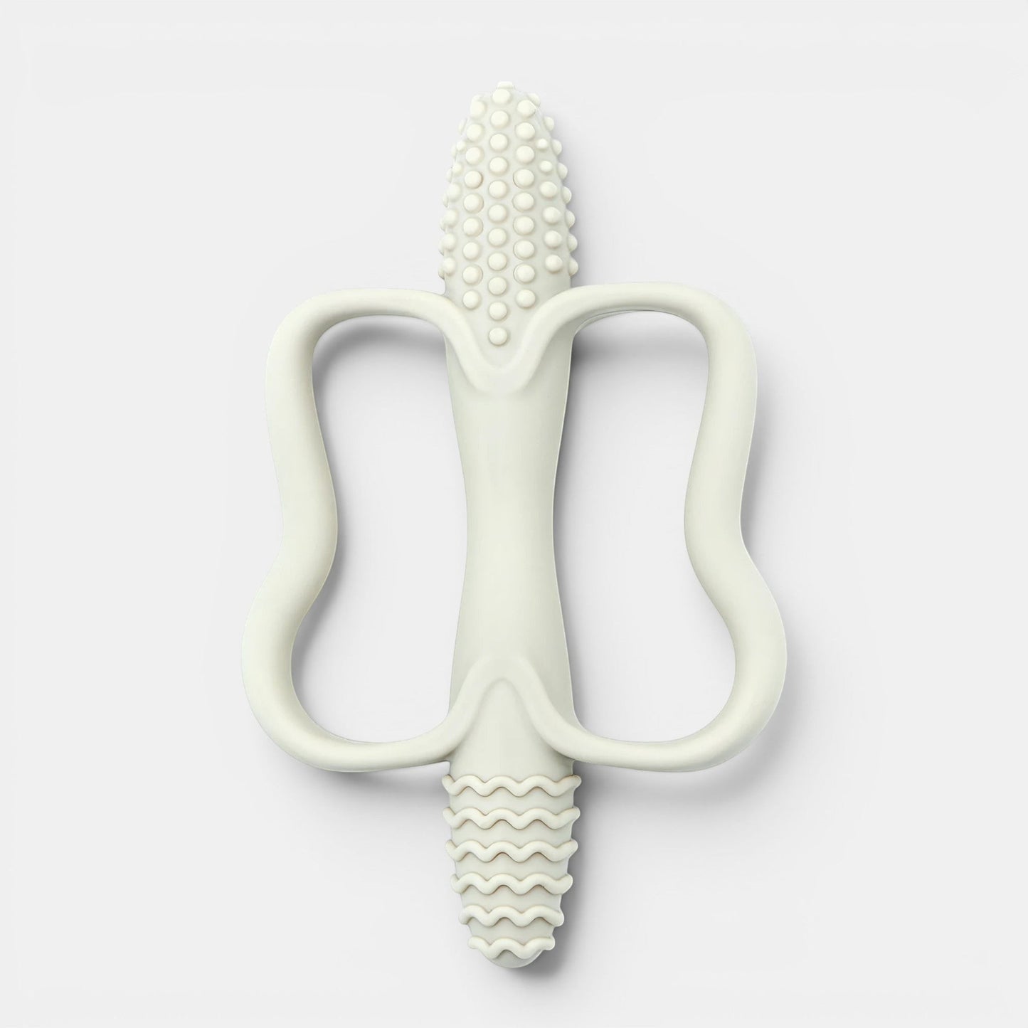 Petit Éveil Montessori jouet de dentition en silicone gris clair texturé pour bébé, forme ergonomique