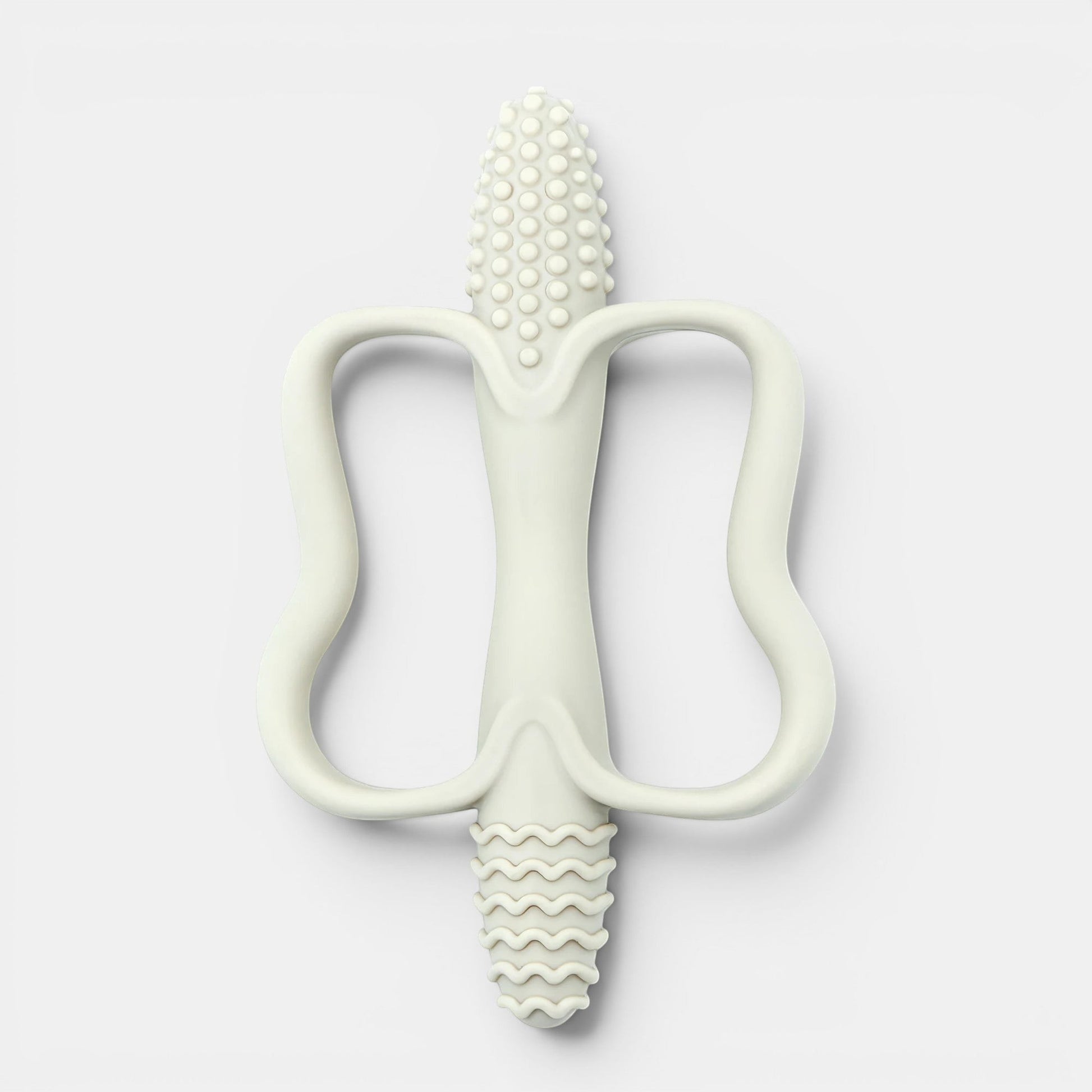 Petit Éveil Montessori jouet de dentition en silicone gris clair texturé pour bébé, forme ergonomique