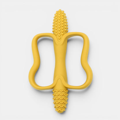 Jouet de dentition jaune en silicone, forme maïs, pour bébé, par Petit Éveil Montessori