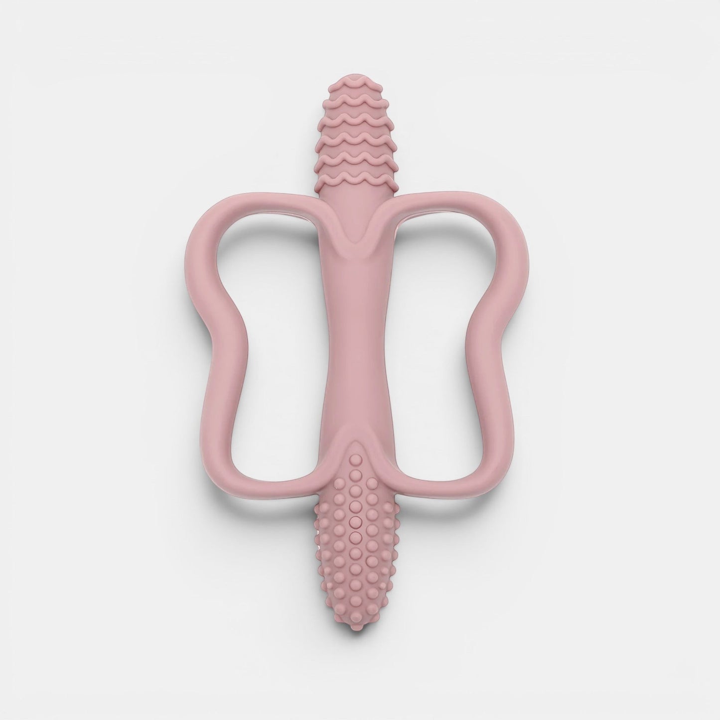 Jouet de dentition rose en silicone souple, forme papillon, pour bébé, par Petit Éveil Montessori