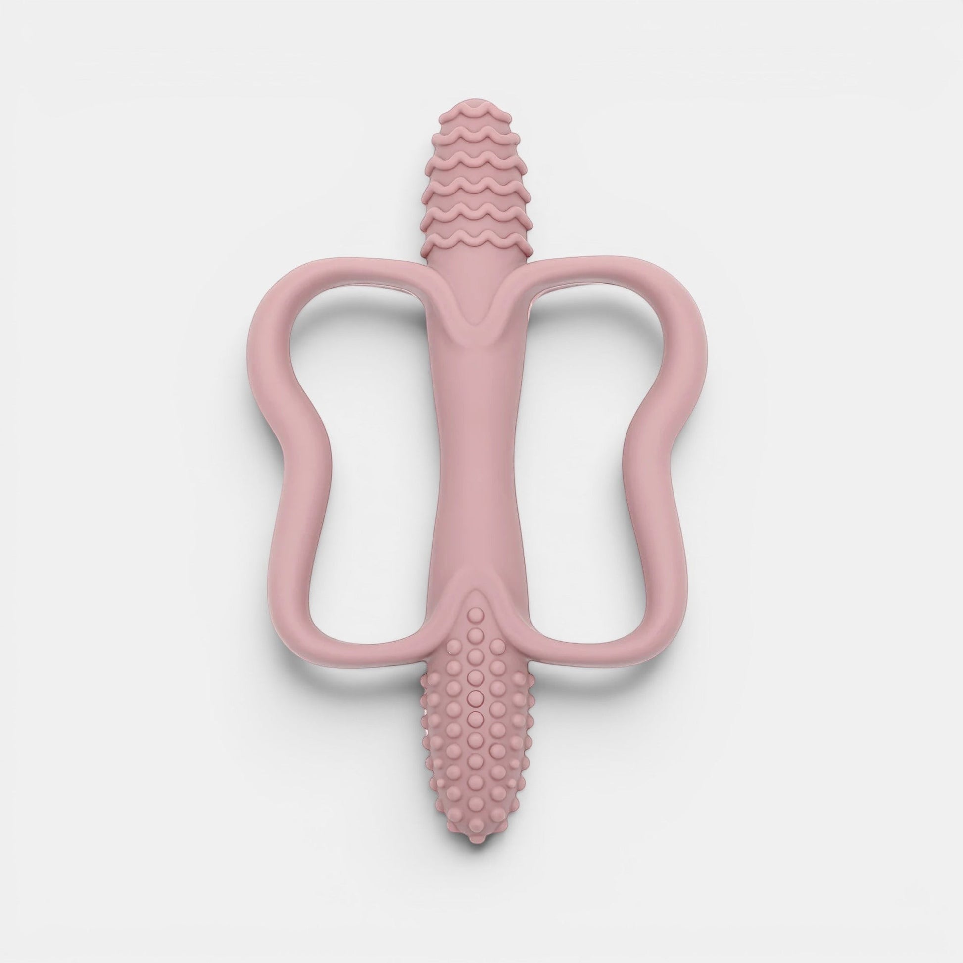 Jouet de dentition rose en silicone souple, forme papillon, pour bébé, par Petit Éveil Montessori