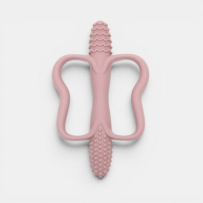 Jouet de dentition rose en silicone souple, forme papillon, pour bébé, par Petit Éveil Montessori