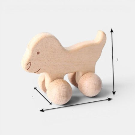 Petit Éveil Montessori - Jouet en bois naturel en forme de dinosaure roulant, idéal pour le développement de la motricité.