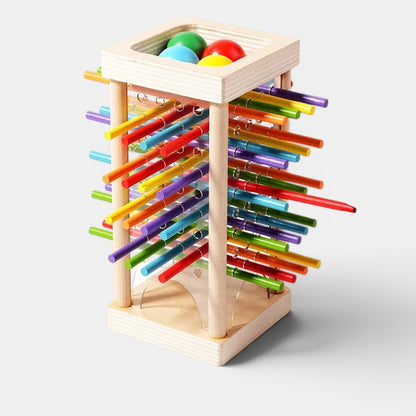 Petit Éveil Montessori, jouet en bois coloré pour l'équilibre et le comptage, avec des bâtonnets et des balles.