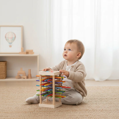 Petit Éveil Montessori, jouet en bois éducatif pour bébé, jeu d'équilibre et de comptage avec des bâtonnets colorés.