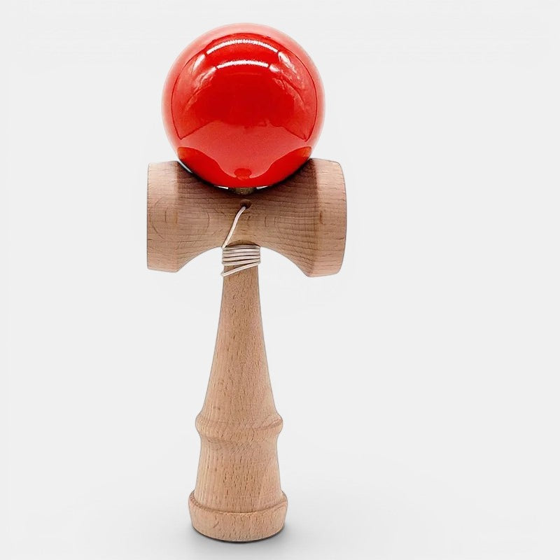Petit Éveil Montessori jouet de jonglerie en bois, balle rouge brillante, pour développer la coordination et la motricité.