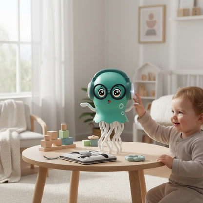 Jouet méduse dansante Petit Éveil Montessori, turquoise, avec écouteurs et lunettes, pour bébé