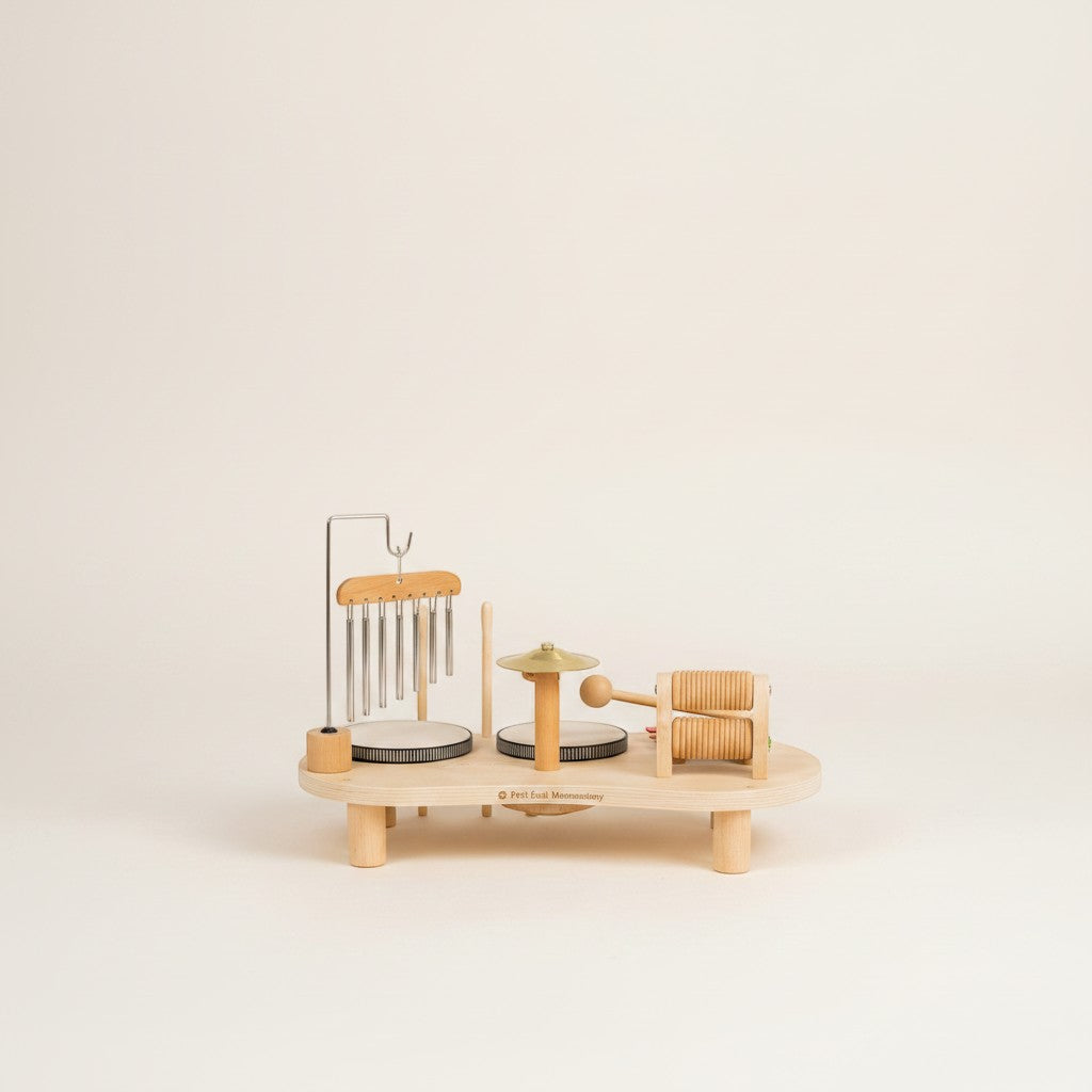 Petit Éveil Montessori : set de xylophone, cymbales et tambourin en bois pour bébé, jouet éducatif musical.