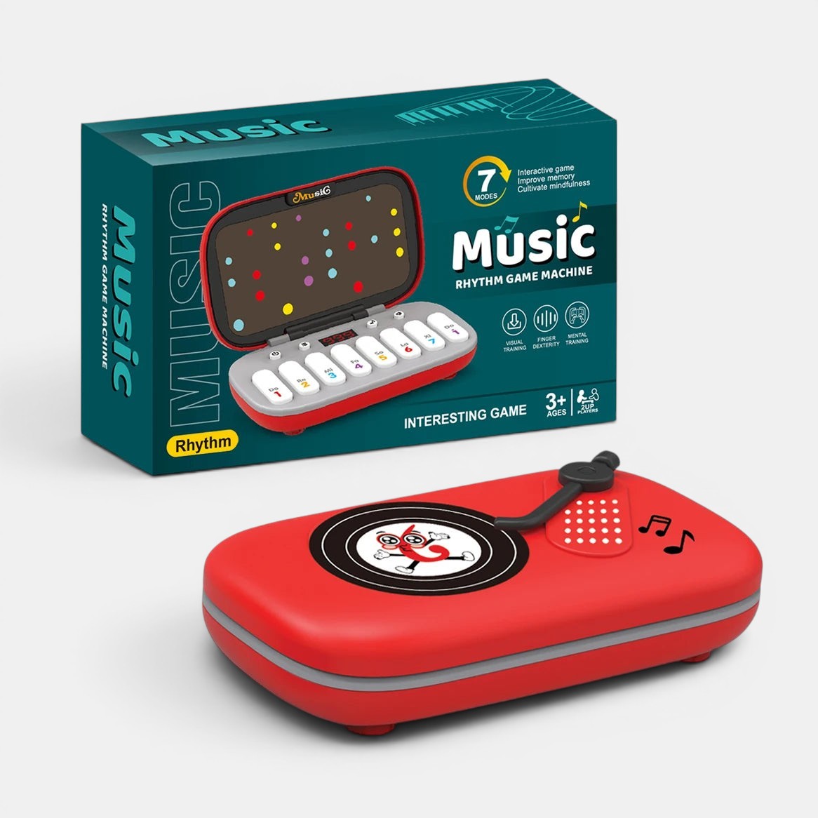 Petit Éveil Montessori : Jouet musical éducatif, machine de jeu de rythme avec clavier et écran interactif, rouge et gris.